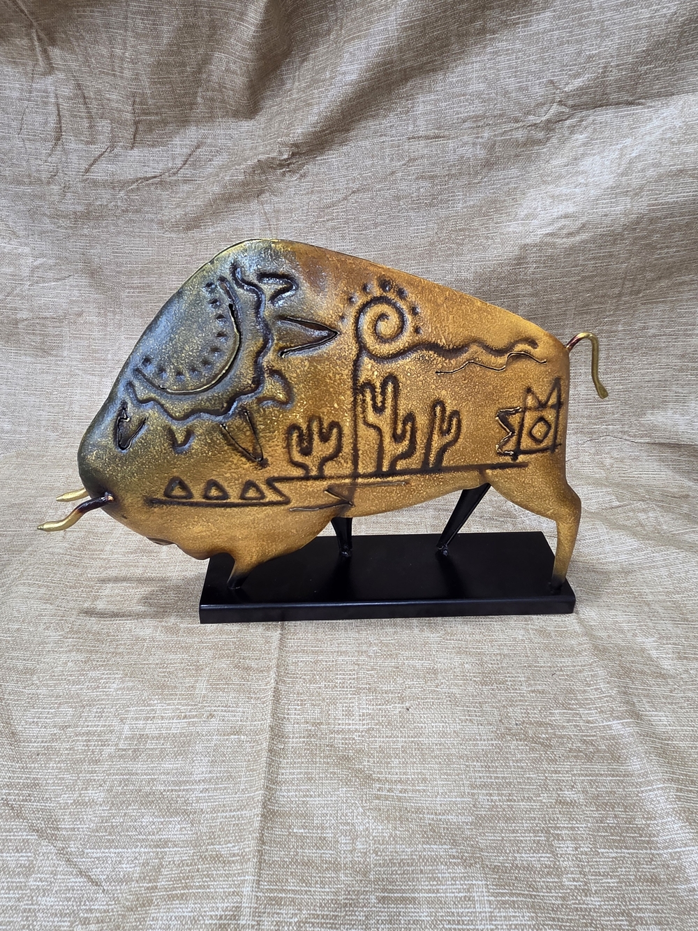 Gold Desert Buffalo Metal Sculpture - Home Art Accent
